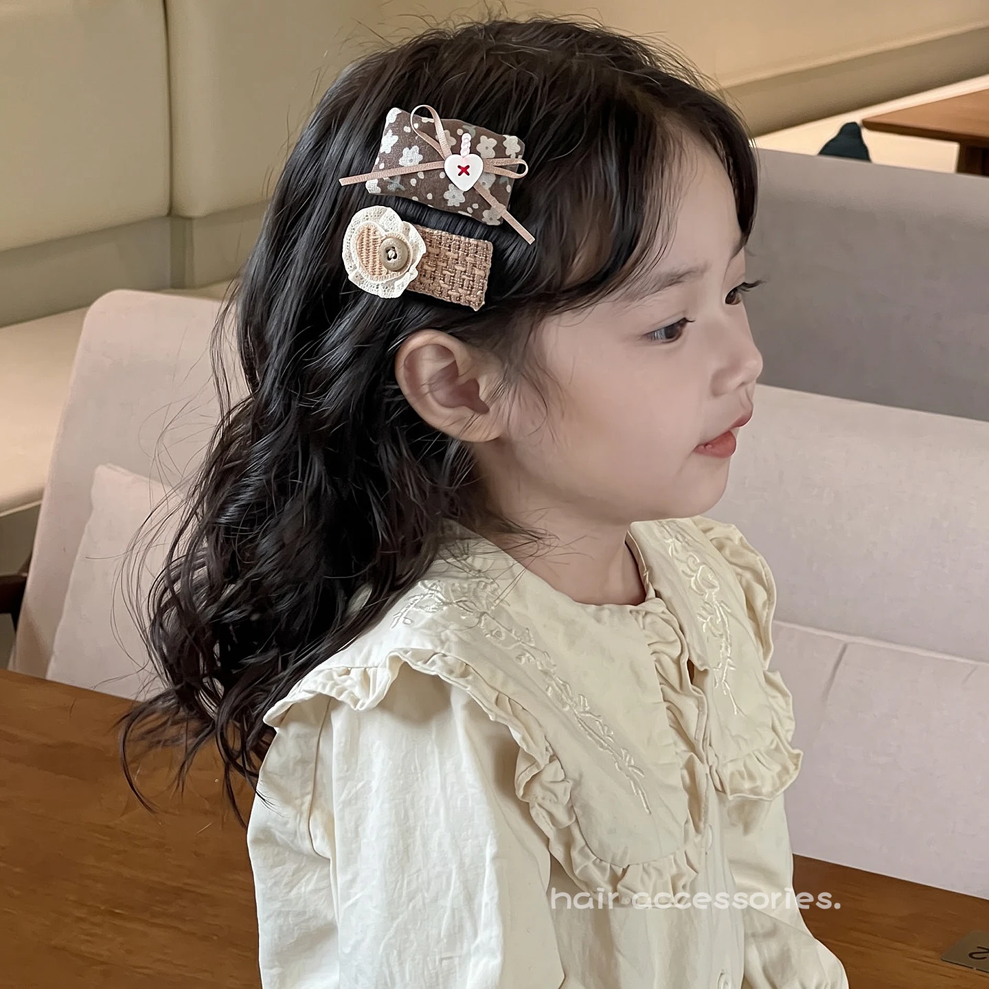 Stoff-Haarspangen-Set für Kleinkind-Mädchen, Retro-Braun, Gingham, Blumenmuster, gestrickte Blumen-Haarspangen, handgefertigte Kinder-Haarnadeln für Kinderfrisuren, 2026 – Detail 12