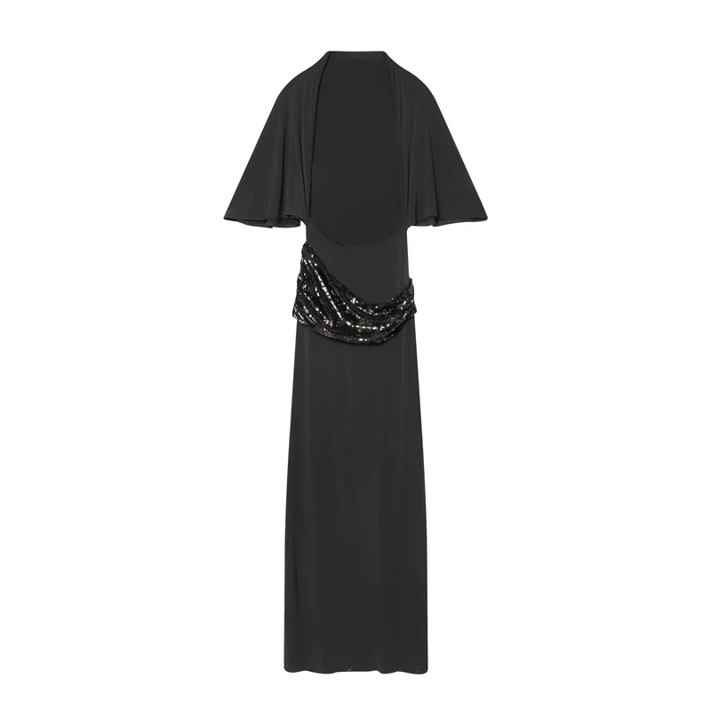 

Shpmishal Backless Sequin Patchwork Maxi Dress Elegant Wide Sleeve Long Gowns Feminine New Fashion Evening Party Daily Robes