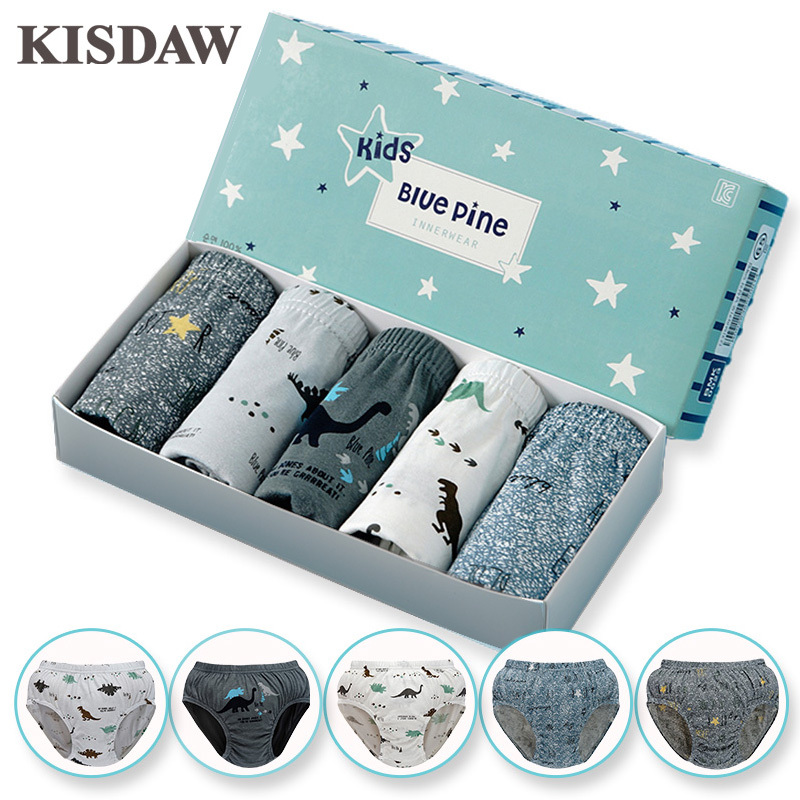  Exquisite Box Package Boys Underwear Soft Breathable Cotton Briefs For Boys Cartoon Dinosaur Kids Panties Knickers Multipack 