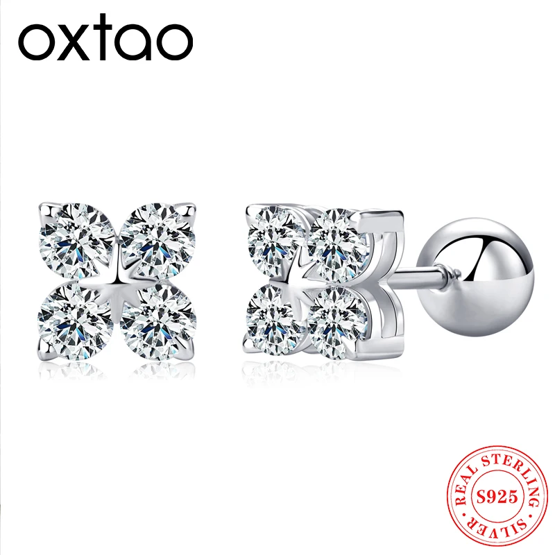

Женские серьги-гвоздики OXTAO D цвета 3,0 мм с муассанитом, стерлинговое серебро 925 пробы, повседневная одежда, модные серьги с четырьмя листами клевера, ювелирные изделия, подарок