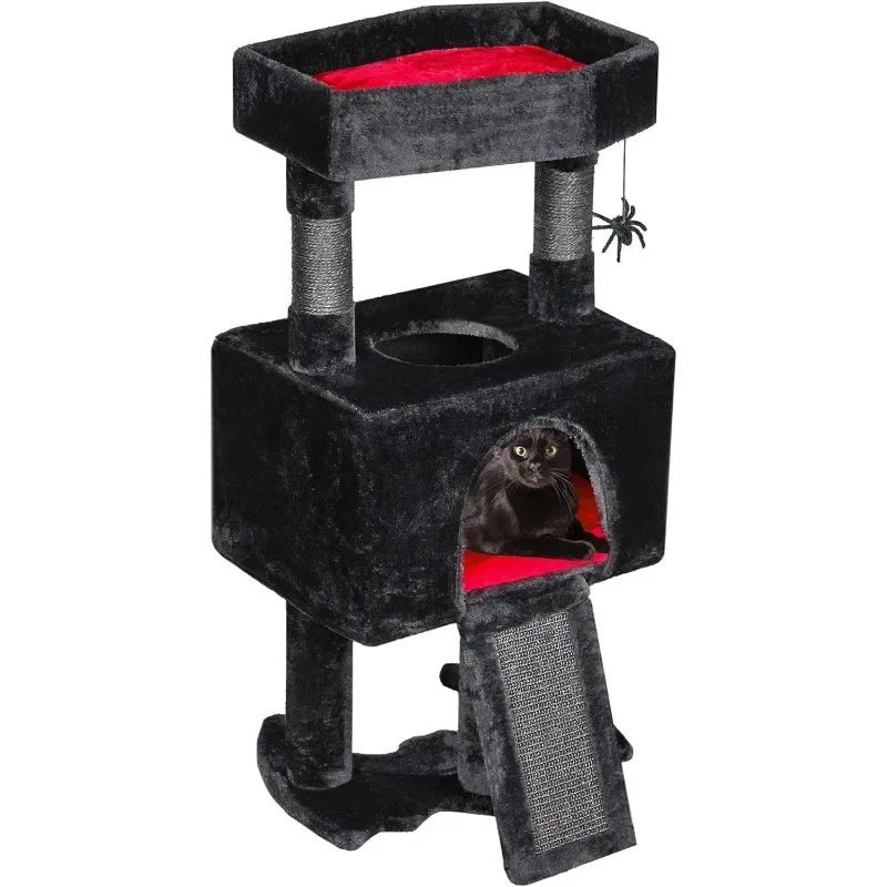 

Gothic Cat Tree with Coffin Cat Bed Goth Cat Tower Coffin Tree with Spacious Condo, Soft Cushion