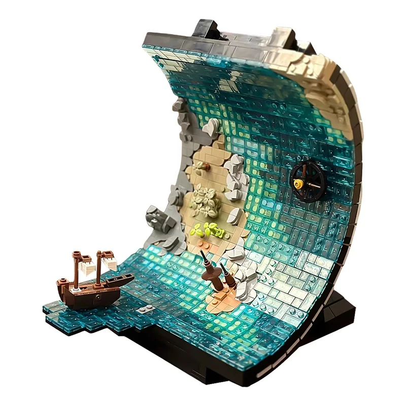 Gobricks MOC Pirate Ship Big Wave Building Blocks Medieval Pirate Ship Sea Adventure Bricks Assembly puzzle Toys Children Gifts