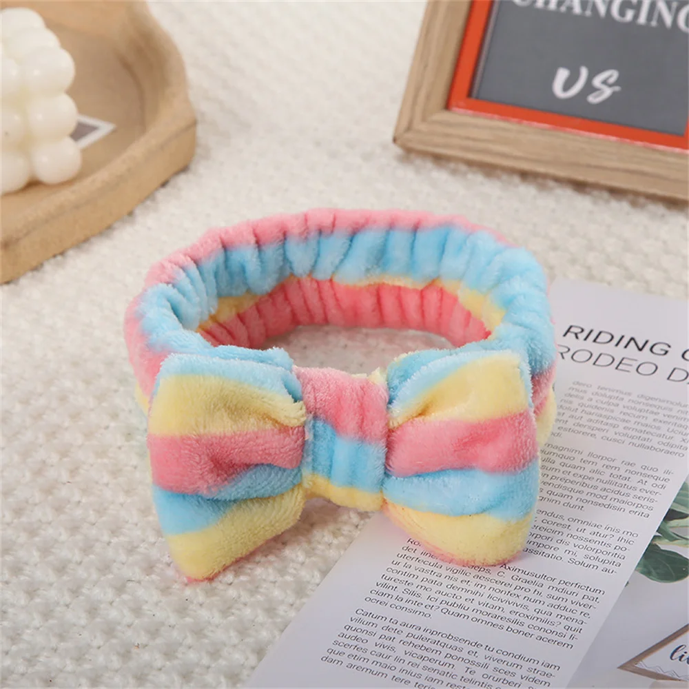 Soft Bow SPA Headbands Elastic Lady Girls Coral Fleece Shower Make Up Facial Knot Lovely Comfortable Skin Care Velvet Headwraps