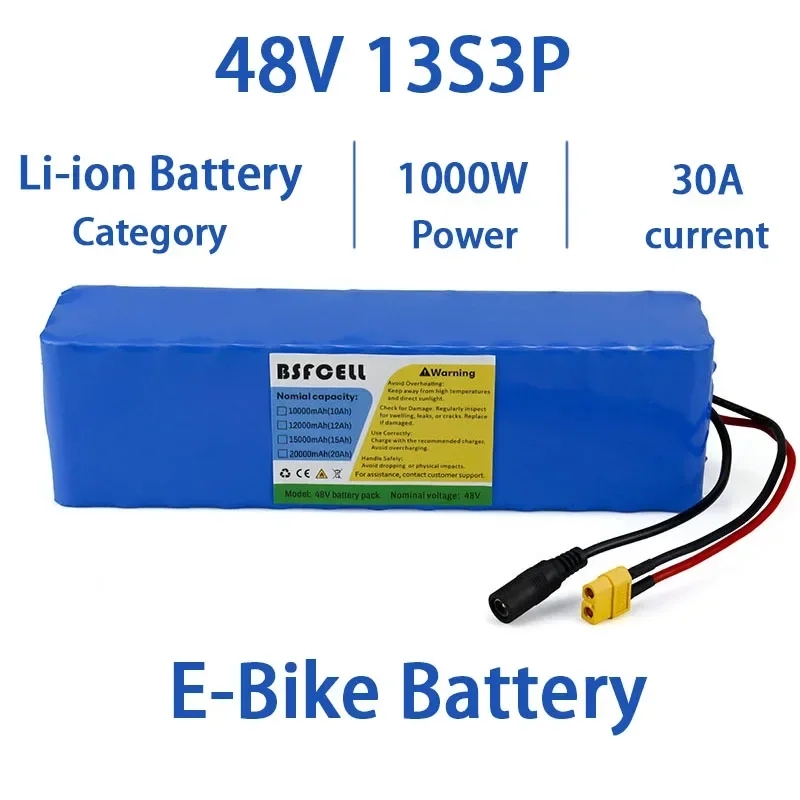 13S3P 48V E-Bike Battery 10Ah 12Ah 15Ah 20Ah Li-ion Battery XT60 T-plug Wire Connector With BMS For 150W-1000W Electric bicycle