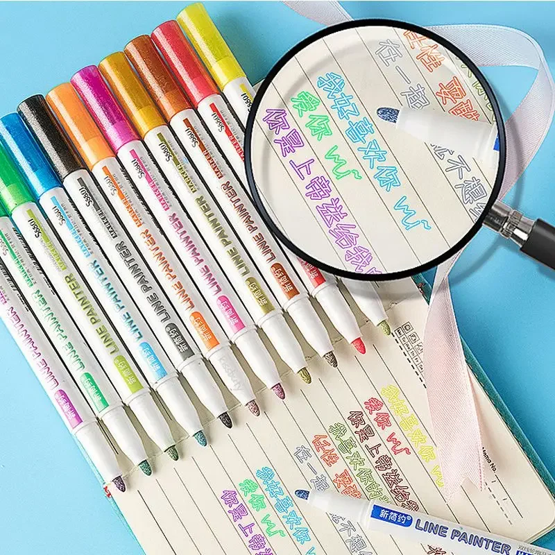 8/12 Colors Double Line Pen Outline Paint Marker Pens Diy Album Scrapbooking Metal Marker Highlighter Drawing Painting Doodling image 2