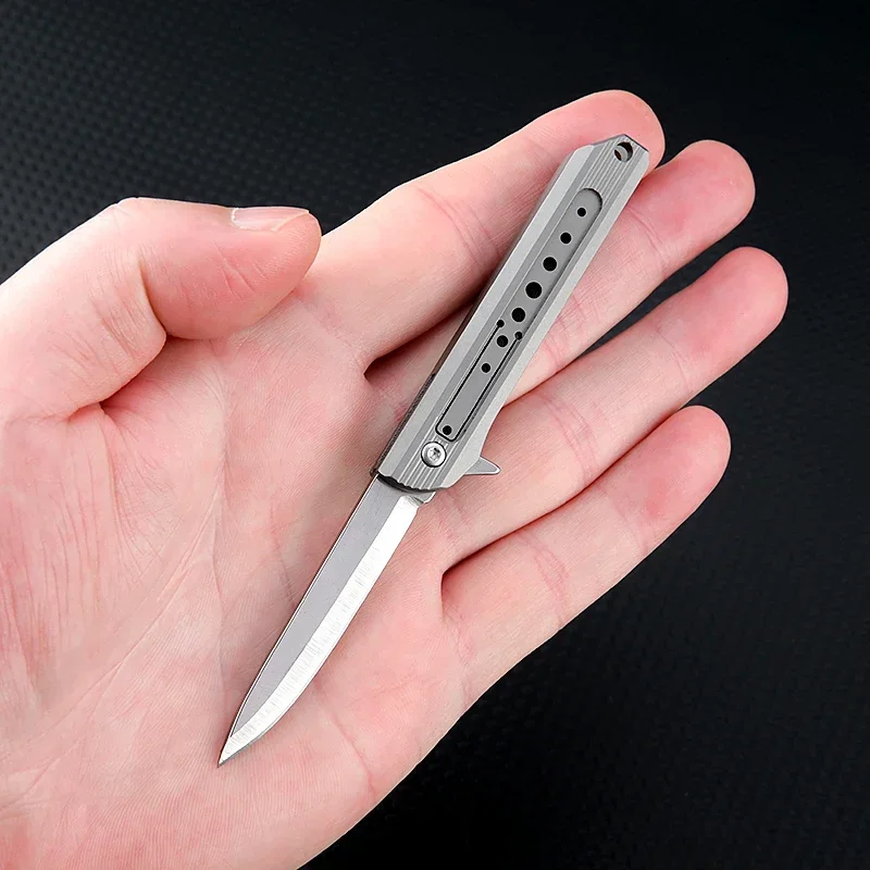 Portable Titanium Alloy Folding Fruit Knife D2 Blade Outdoor Camping Tactical Knife Unboxing High Hardness Knife with Gift Box