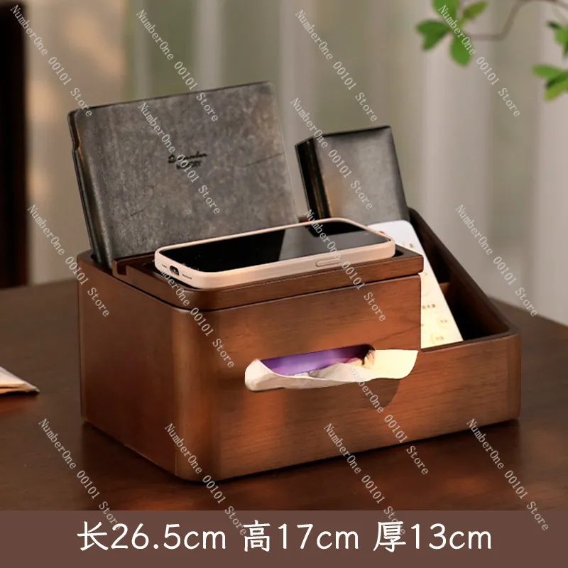 

New Chinese solid wood tissue box 2024 new high-end light luxury high-end multi-functional tissue box