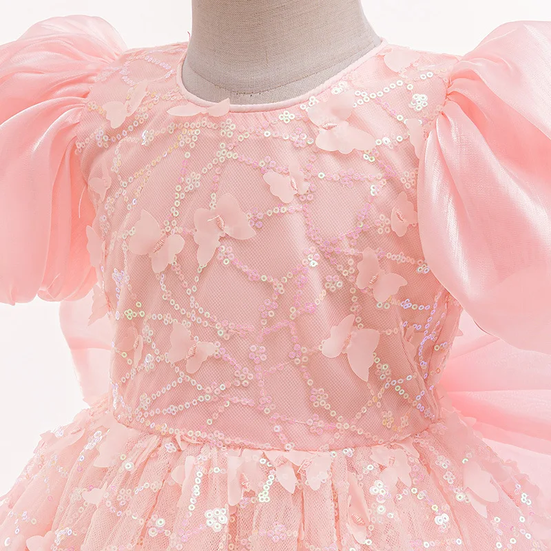 Элегантное детское платье для маленьких девочек, платье принцессы с пышными рукавами и цветочными бабочками для детей, платье для дня рождения, выпускного вечера, гала-вечеринки