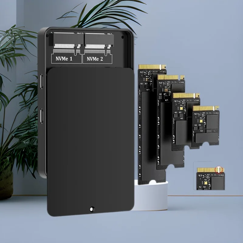 

Dual Bay NVMe SATA SSD Enclosure M.2 NVMe SATA Hard Drive Case 10Gb USB C + USB 3.2 GEN2 10G External Hard Disk Case Box Adapter
