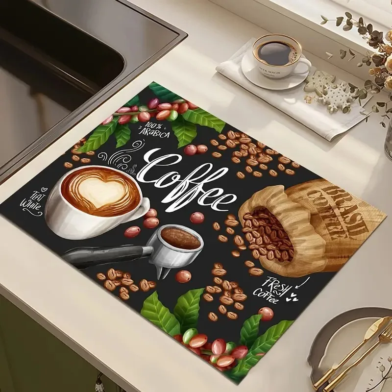 Vintage Coffee Shop Print Keuken Schotel Droogmat Amerikaanse Retro Cafe Aanrecht Afdruipmat Antislip Hittebestendige Gootsteenmat