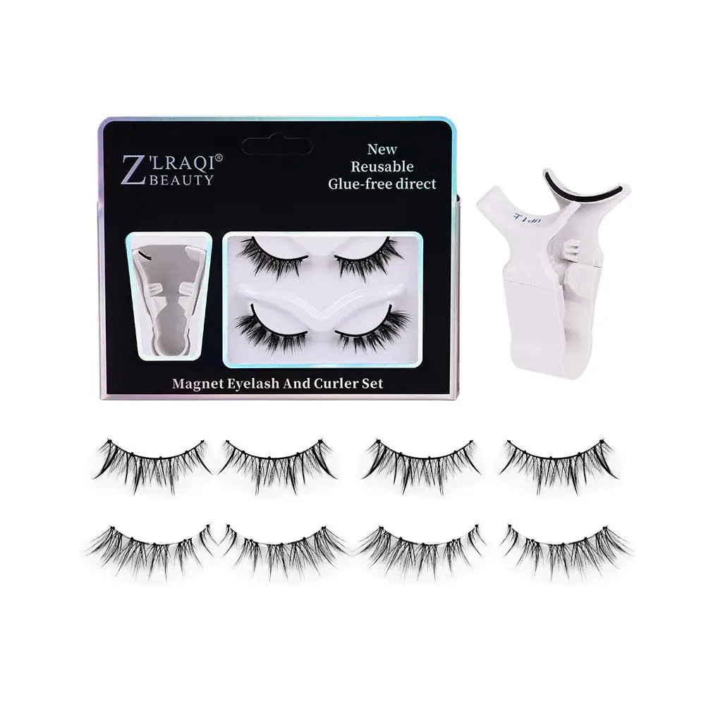 Faux-cils magnétiques réutilisables avec applicateur pour femme, extensions de cils, aspect naturel, 2 paires, D2M7