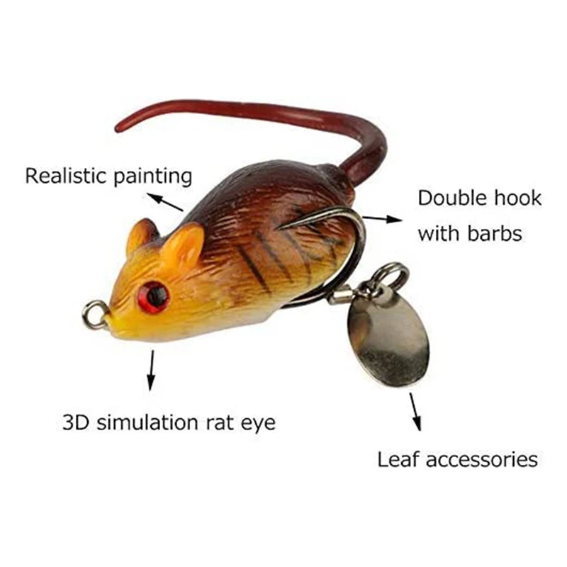 6 Pcs Mouse Artificial Top Water Lures Baits,3D Mice Fishing Lure Kit For Bass Snakehead,Freshwater Soft Bait,Fish Bait