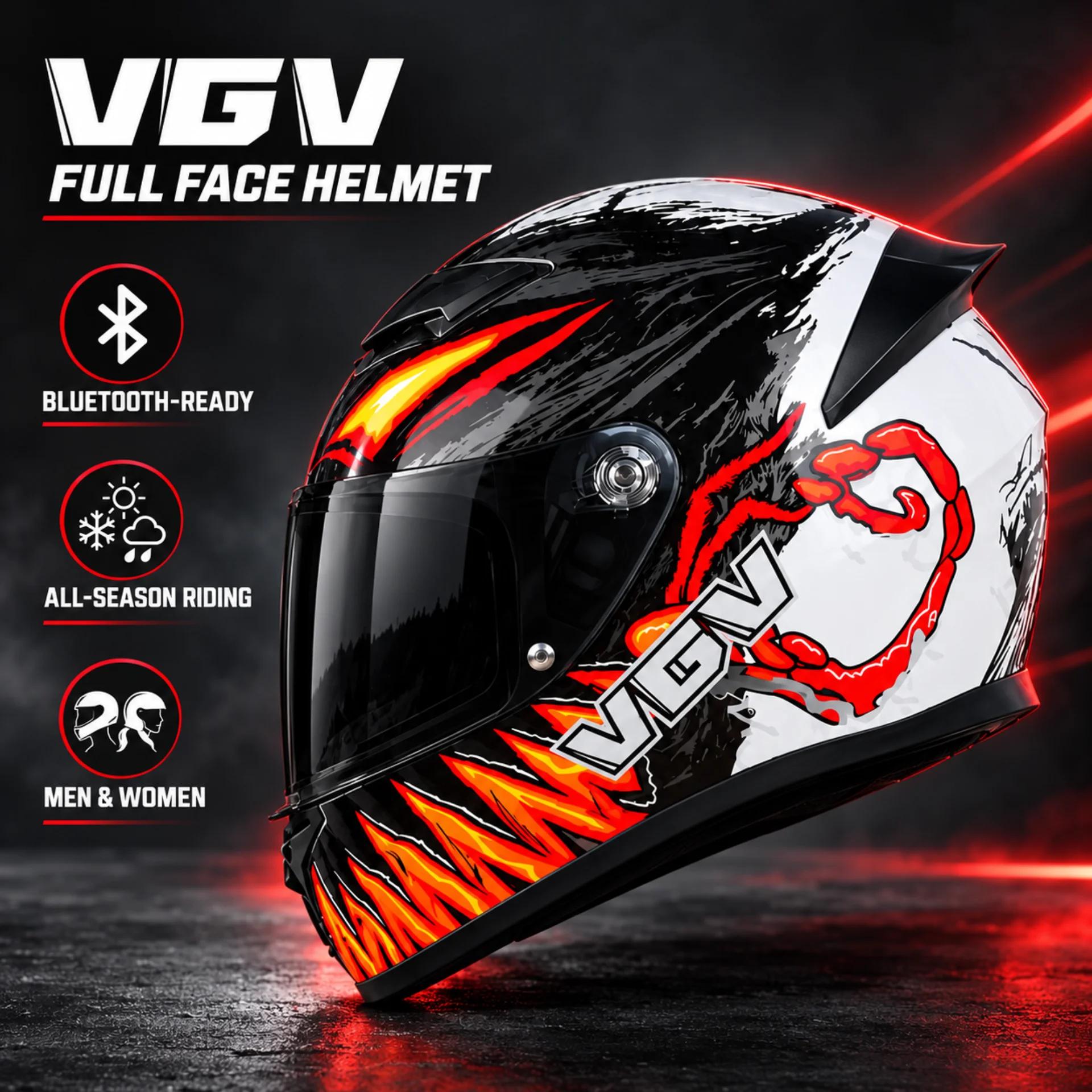 Kask motocyklowy VGV, zakrywaj – Full Face Motorcycle Helmet With Bluetooth recenzja i cena