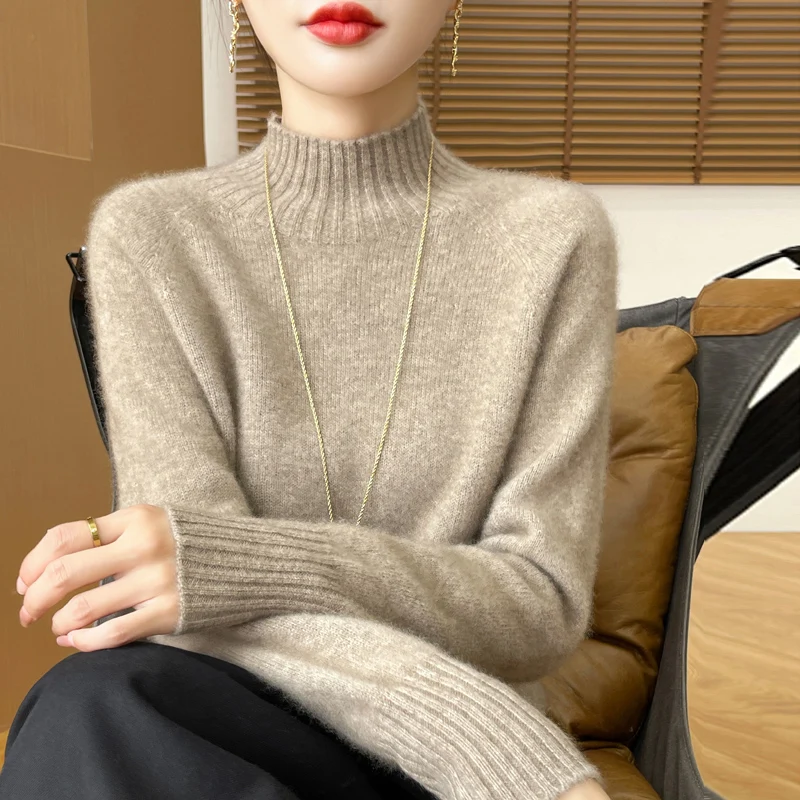 

Осенне-зимний шерстяной элегантный свитер, женский кашемировый пуловер с воротником-стойкой, шерстяной трикотаж с базовыми рукавами, теплая одежда, топы M604