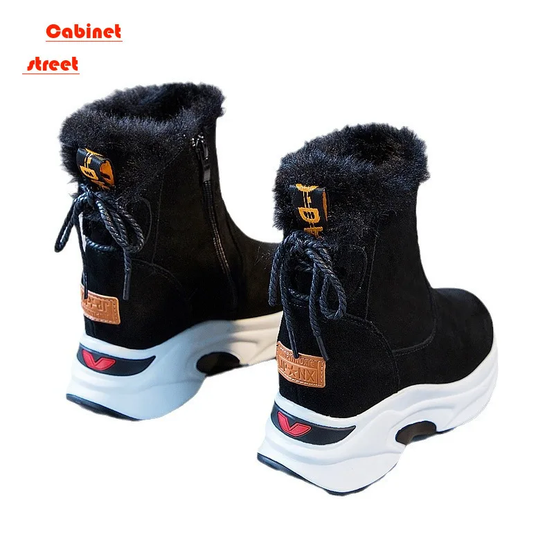 

Plush Warm Ladies Snow Boots 2024 New Height-increasing Thick Sole Fashion Women's Boots Casual Sport Winter Lady Cotton Shoes