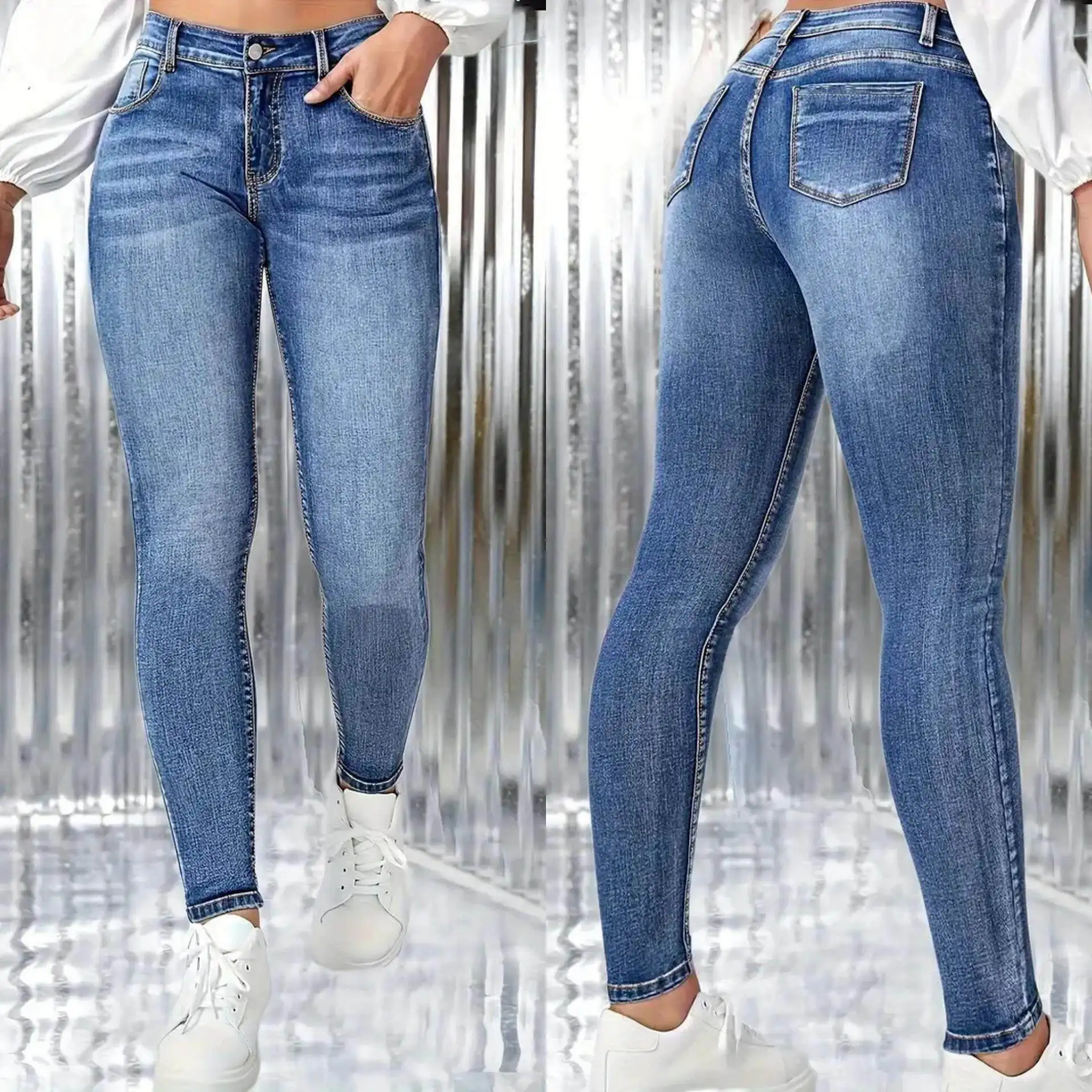 

Women's Elastic Slim Fit Denim Nine-Piece Pants Fashionable Versatile Cross-Border New Style Small Foot Nine-Piece Jeans