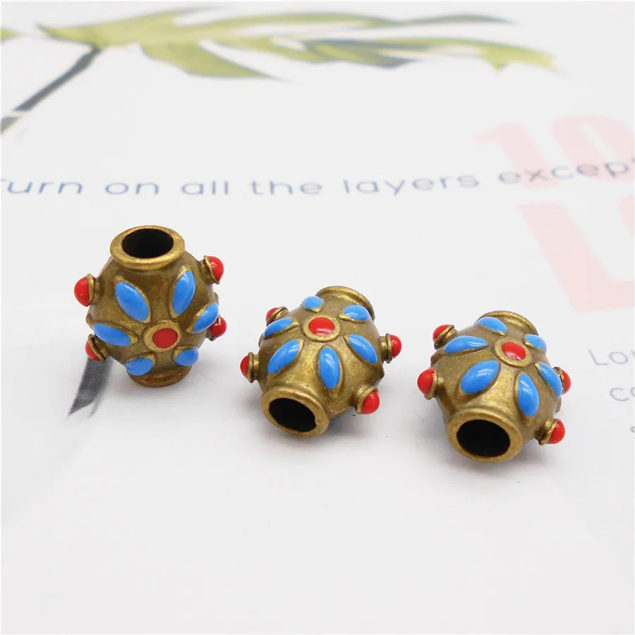 10PCS Alloy Bohemia Beads Antiqued Bronze Tone Flower Charm Pattern Necklace Bracelet Jewelry Findings Accessory