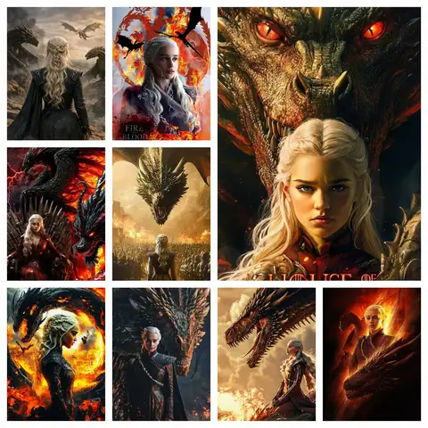 Game Of Thrones Popular American TV Series 5D DIY Full Round Diamond Painting Home Living Room Bedroom Bar Aesthetic Decoration