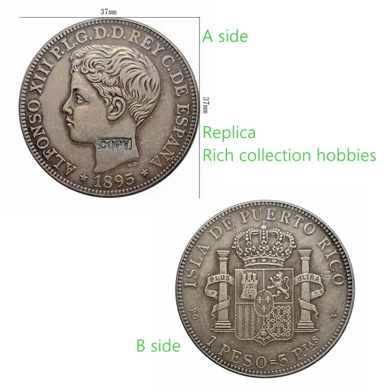 

1895 Puerto Rico Old Coin Antique Craft Collection Silver Dollar Decorative Souvenir Party Gift South American Coin