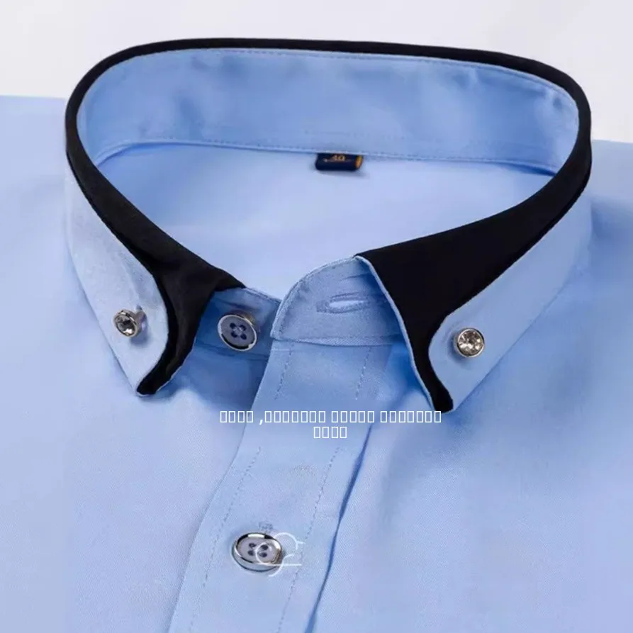 เสื้อเชิ้ตผู้ชายลำลอง ผ้าสี่ทิศทางยืดหยุ่น กระดุมเพชร ปกพับได้ สไตล์ลำลองทางการ ไม่ต้องรีด ดีไซน์สีสันสดใส แขนยาว