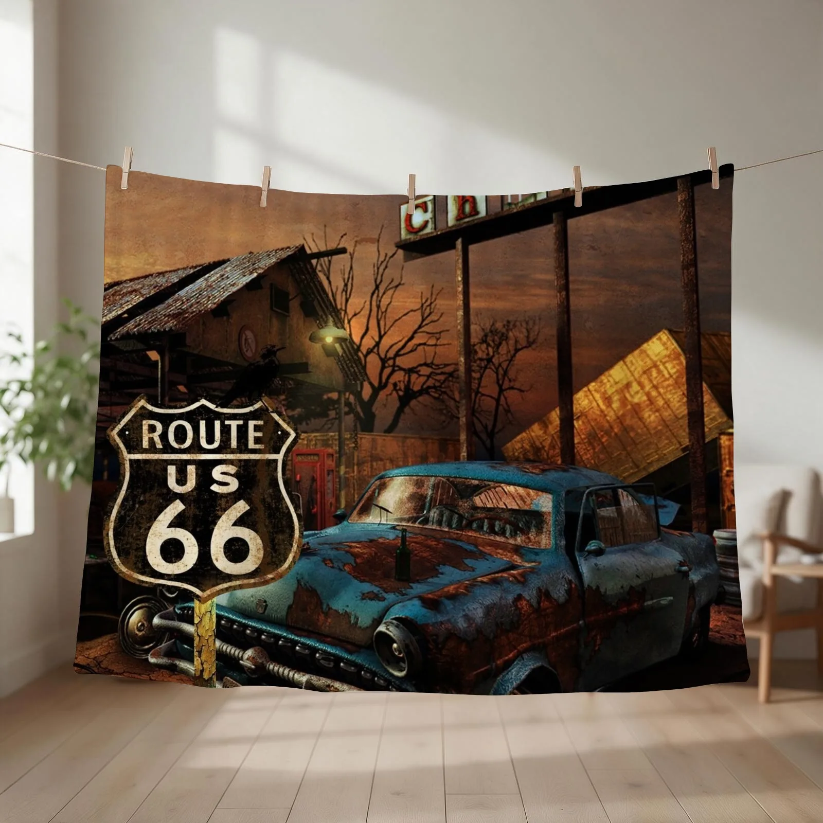 ROUTE 66 Throw Blanket couch cozy soft plush fuzzy picnic outdoor blanket