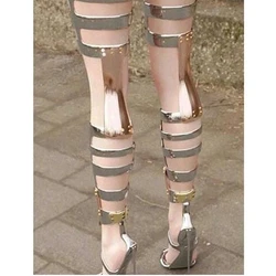 Sliver Buckle Belts Hollow Sandal Boots Sexy Design Patent Leather Stiletto High Heel Ankle Women Shoes 2024 Zapatos Para Mujere