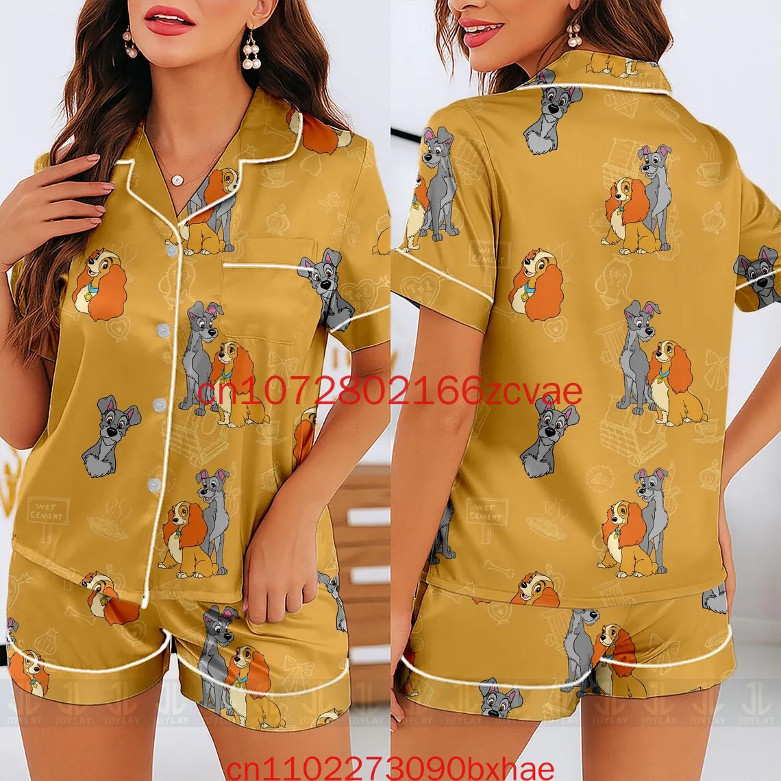 

2025 New Lady and Tramp Couple Pajamas Set Disney Fashion Casual Daily Men's And Women's Short Sleeved Shorts Set
