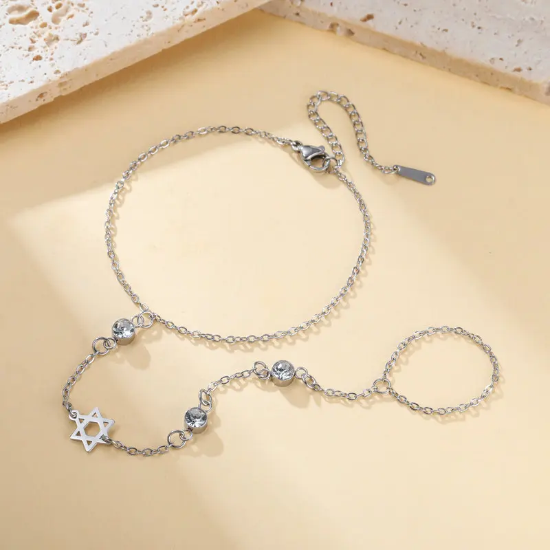 Jüdischer Davidstern Hebräischer Buchstabe Chai Fingerarmband Edelstahl Verstellbares Hexagramm Zirkon Armbänder Amulett Schmuck – Detail 3