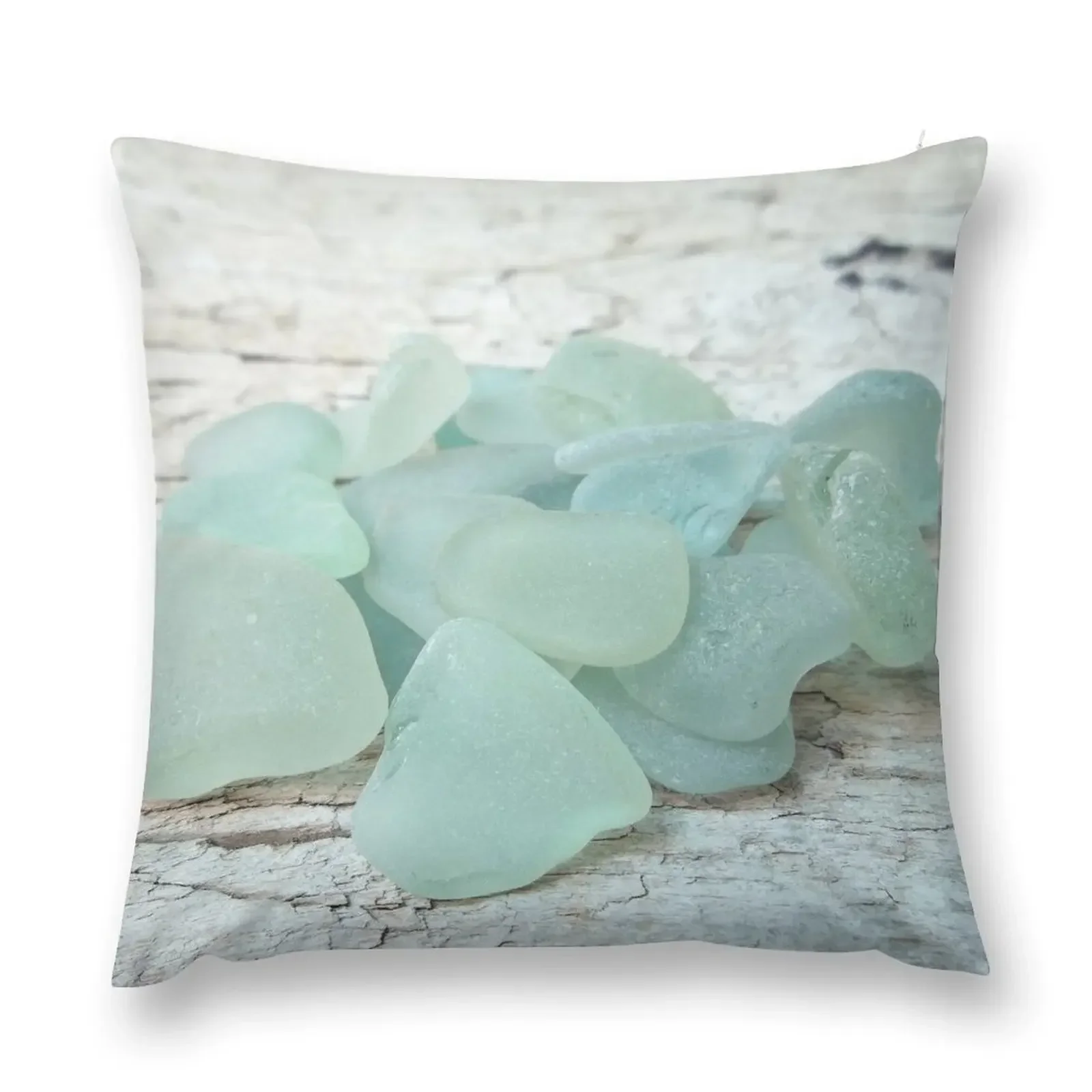 

Sea Foam Sea Glass Pieces on Pale Wood Light Blue Pastels Throw Pillow christmas supplies Pillow Decor Luxury Pillow Case