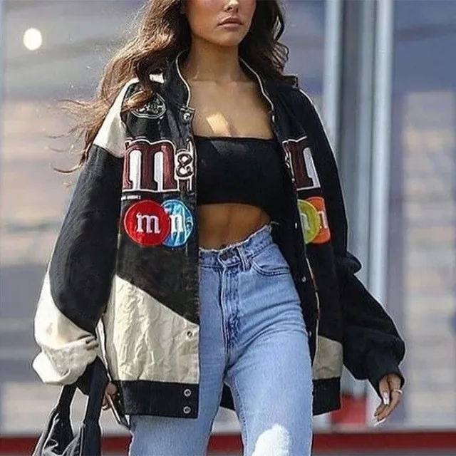 

Women's Printed Stand Collar Jacket Loose Fit Autumn Winter Outerwear Street Style Zipper Closure Long Sleeve Coat