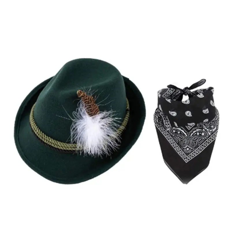 39BD Adult Oktoberfest Costume Feathered Hat Including Scarf and Heart Frame Glasses