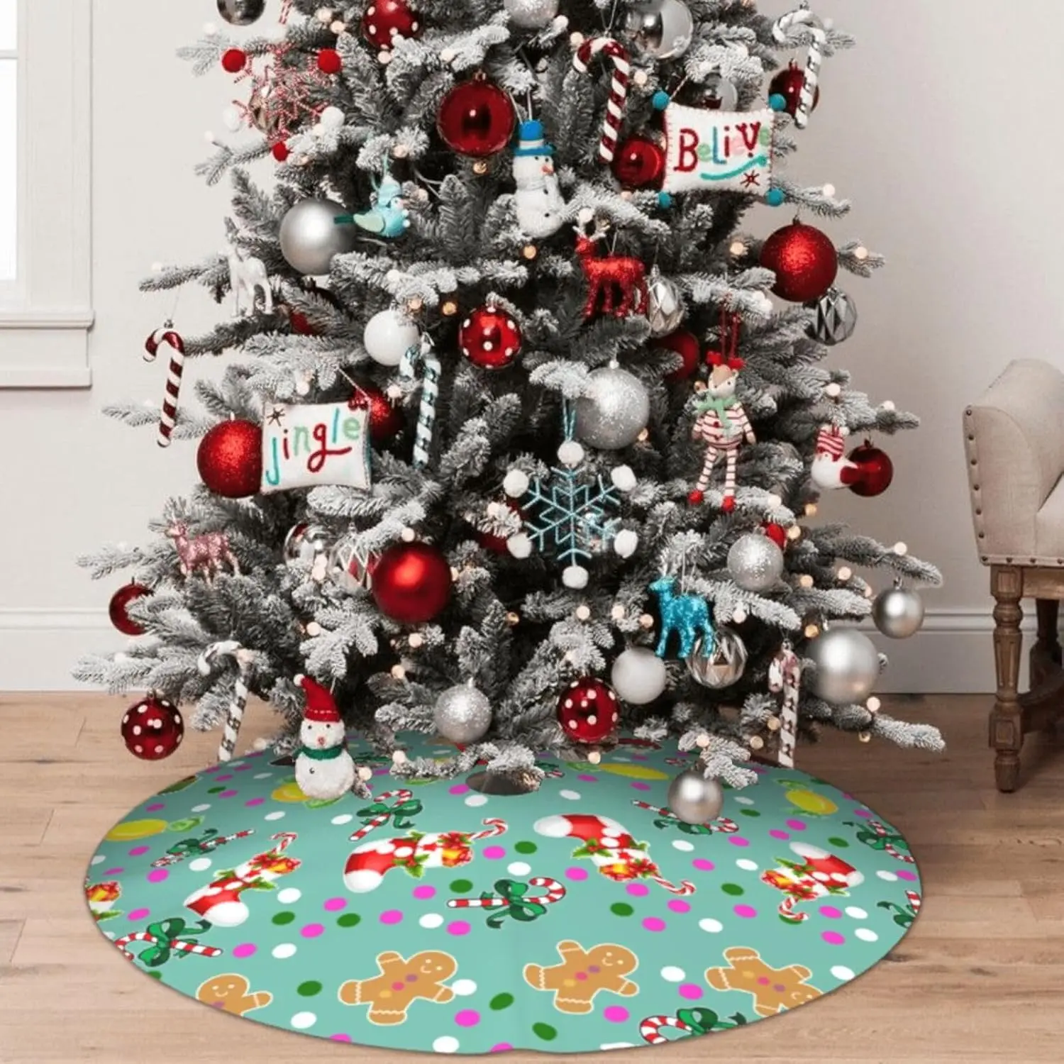 Grappige Kerst Snack Gingerbread Man Cake Candy Cane Tree Rok 36 Inch Groene Kerstboom Rokken voor Nieuwjaar Kerstfeest