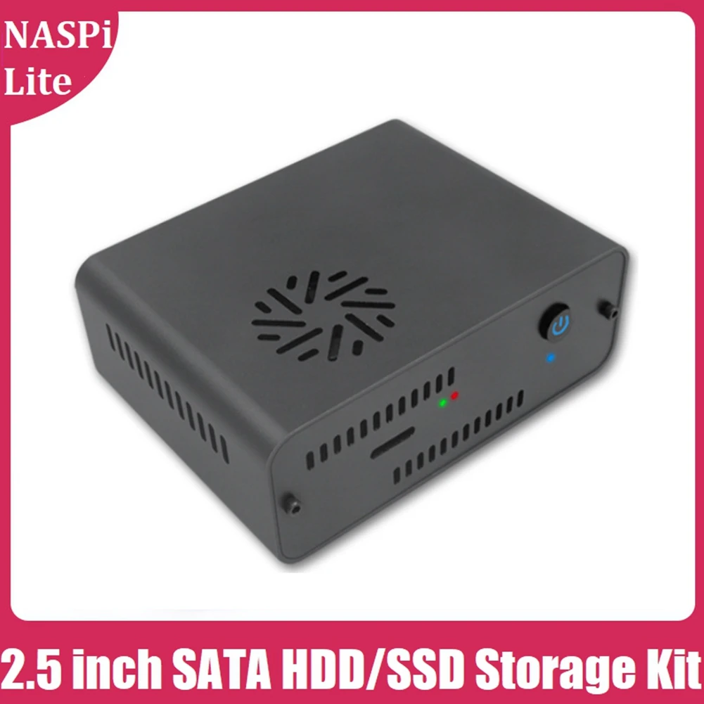 NASPi LITE SSD Case 2.5 SATA HDD/SSD NAS Case Storage Kit for Raspberry Pi 4B Support 9.8mm Thickness HDD/SSD US Plug