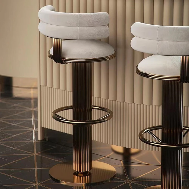 

Wholesale Light Luxury Velvet Fabric Cushion Modern Nordic Minimalist Bar Stool Luxury Gold Metal High Bar Chair