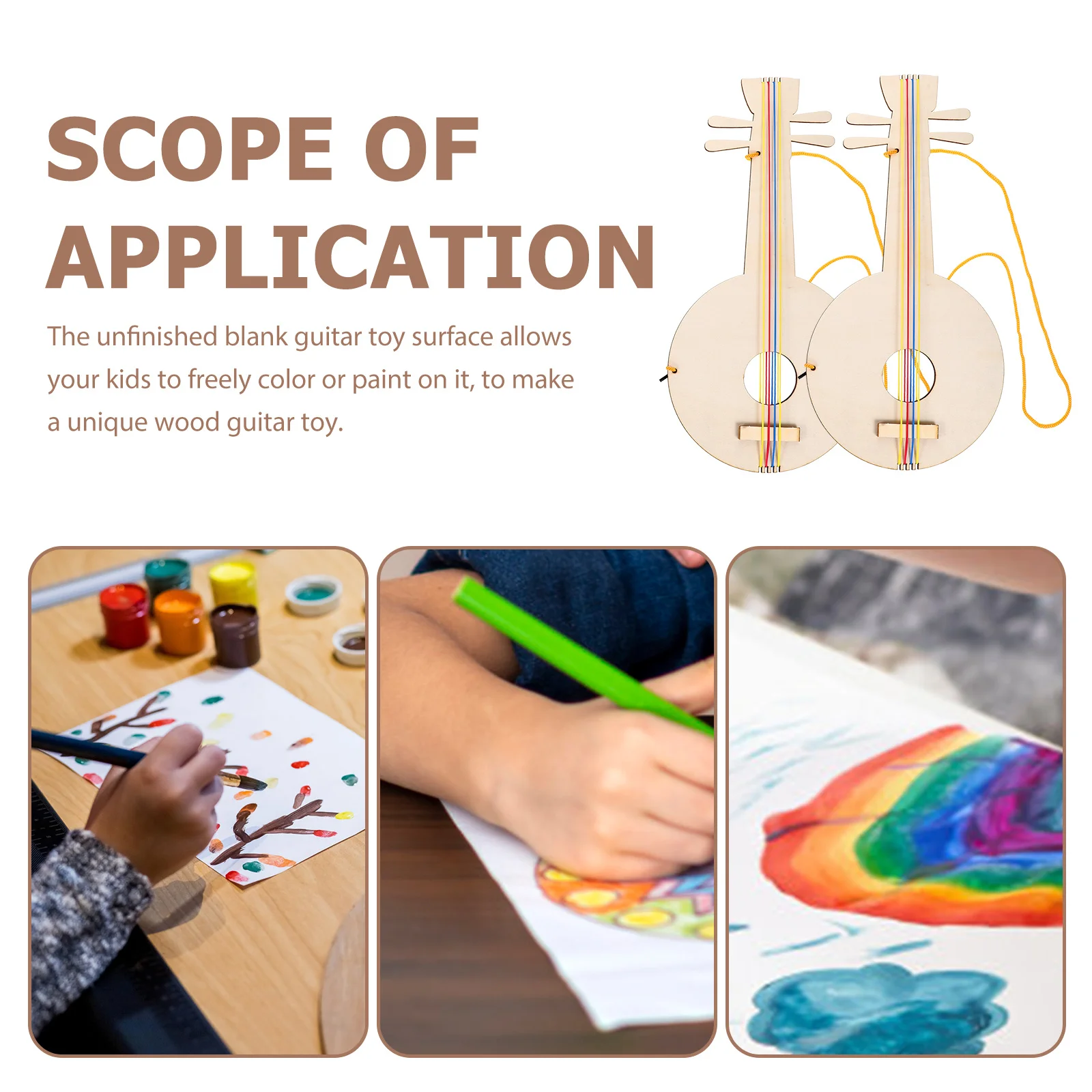 2 قطعة جيتار خشبي DIY لوحة خشبية غير مكتملة حرفية للأطفال مرسومة يدويًا عمل فني إبداعي ديكور دهان داي لعبة جيتار خشبية