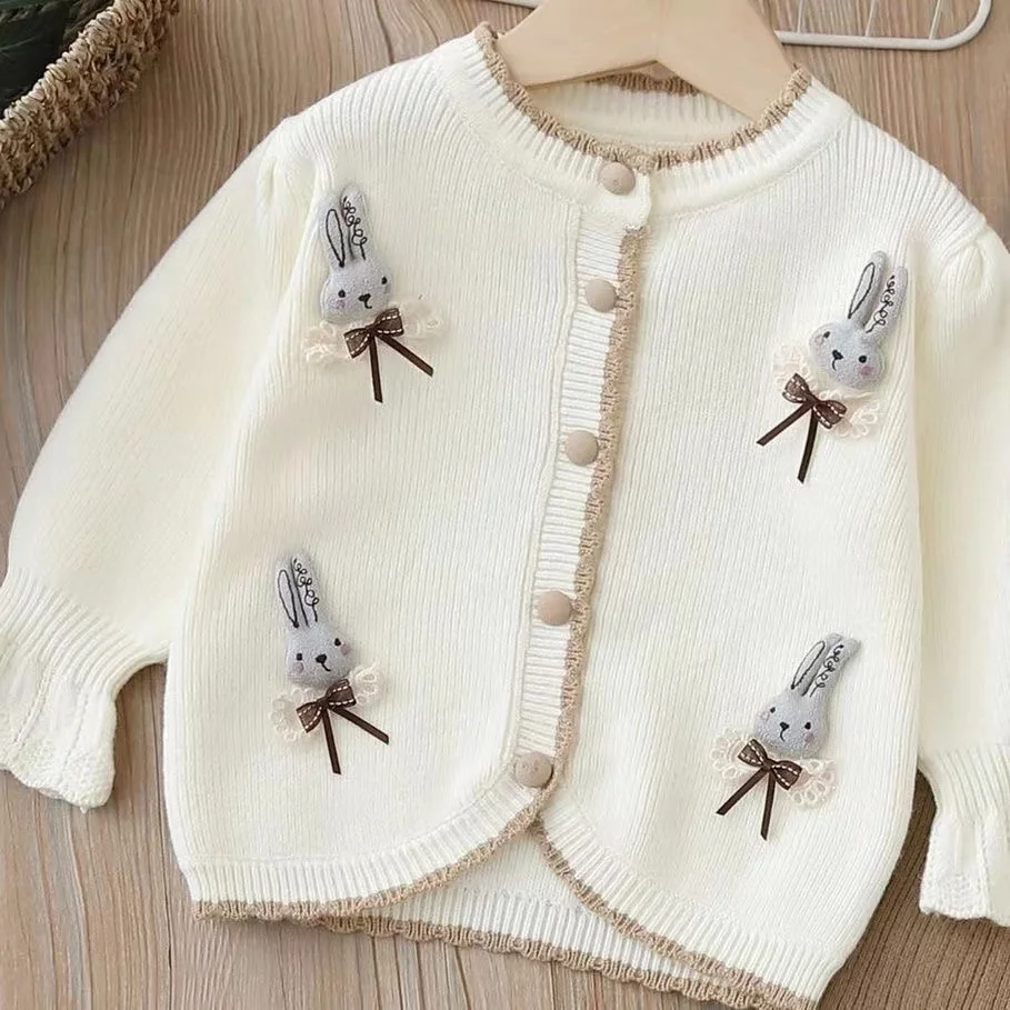 Kids Woolen Jersey Girls Clothes Sets Spring Autumn 2024 Children Knitted Coats Sweaters Flared Trousers 2pcs Party Suit Kids 6Y