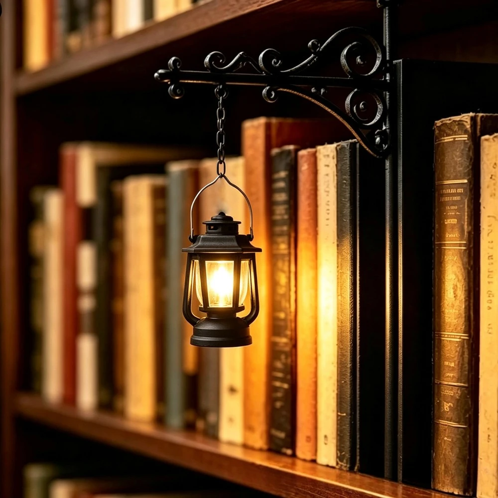 Library Lantern Decorative Bookshelf Lighting Retro Library Lantern Bookshelf Lamp Multifunctional Warm LED Nightlight Ornament