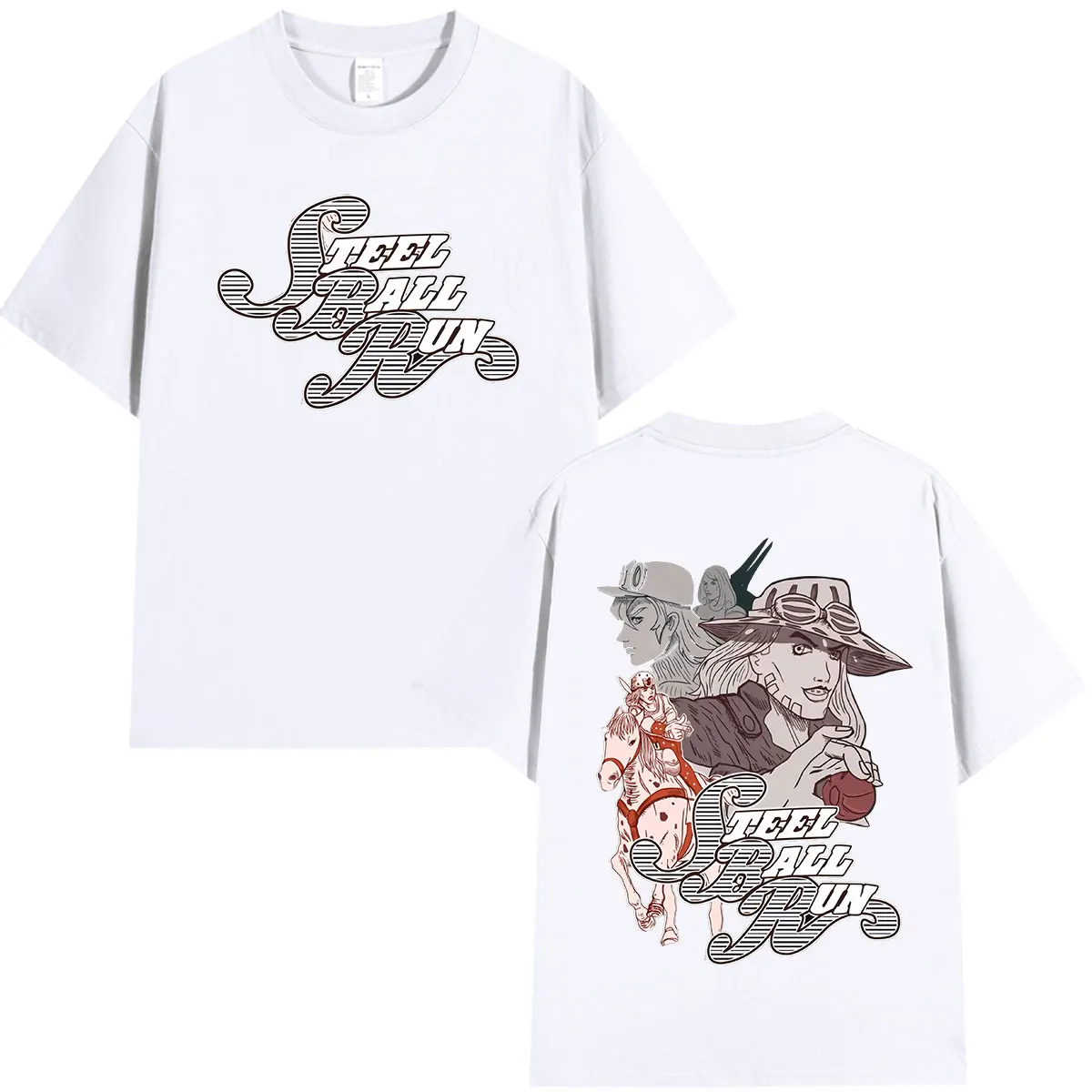 Anime Jojo Bizarre Adventure STEEL BALL RUN T Shirt Men Women Clothing Cotton O-Neck Oversized Short Sleeves T-Shirt Streetwear