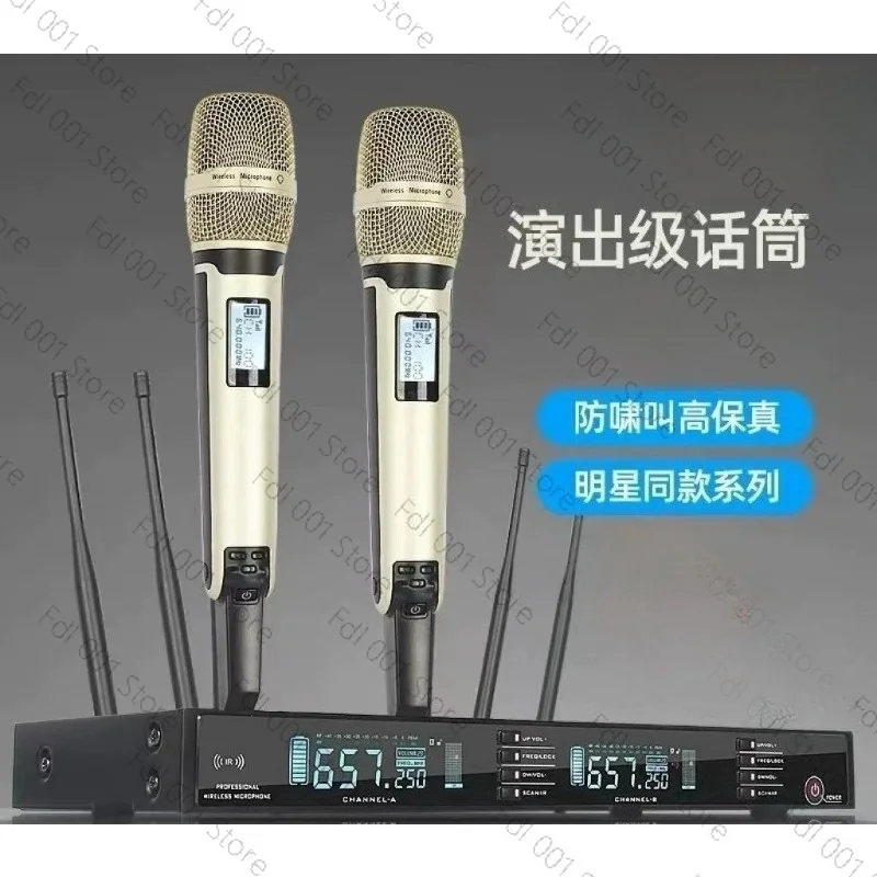 Wireless Microphone System True Diversity UHF 2 Handheld Mics Stage Home KTV Anti-Feedback