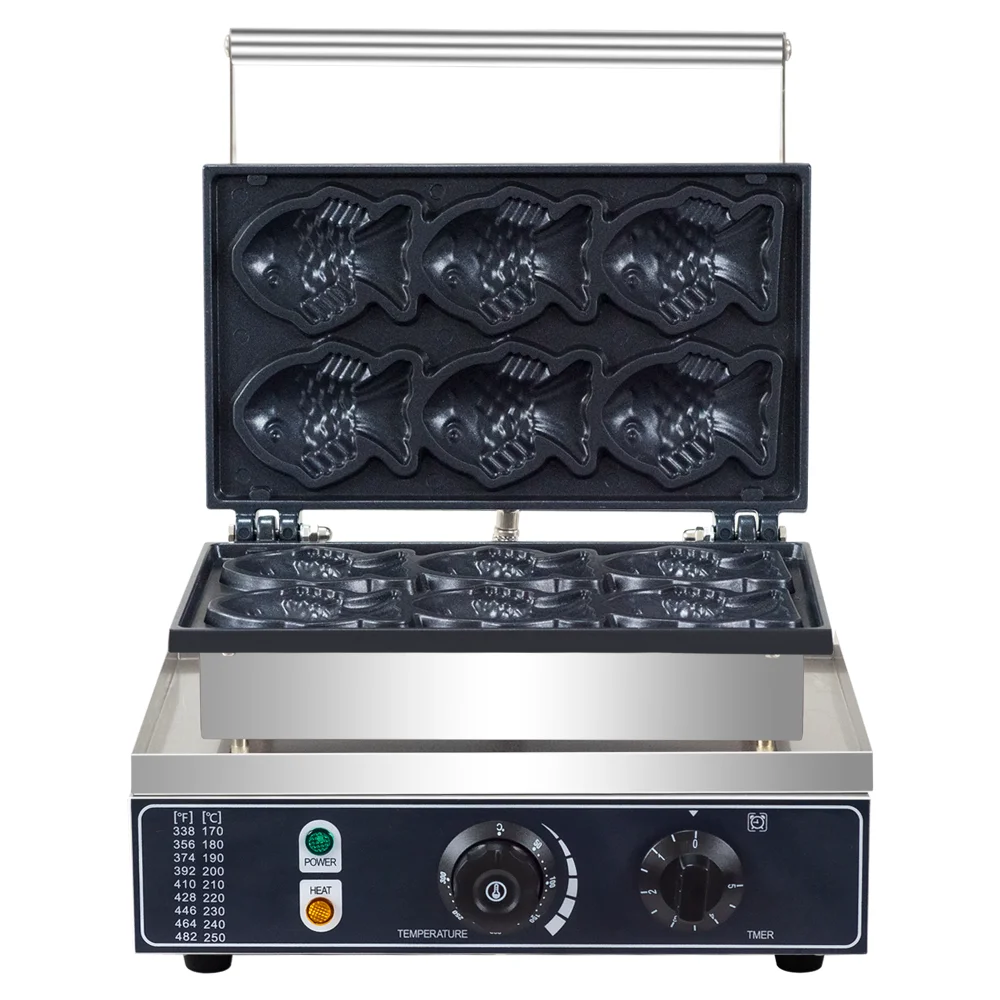 ماكينة صنع وافل الأسماك التجارية من Taiyaki، ماكينة صنع الوافل اليابانية الكهربائية غير اللاصقة بقدرة 1600 وات، ماكينة صنع تاياكي