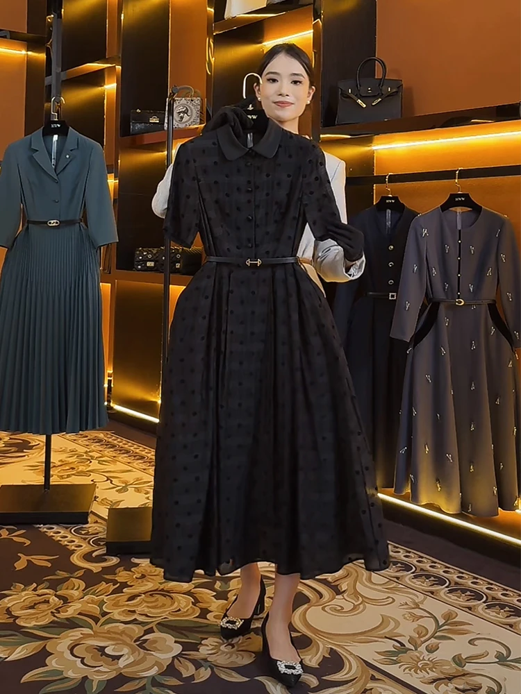 Ele Bla Dr 2024 Summer New High-End ort Sve Long Skirt Women's Faionable A-Line Silhouette Simple Sle