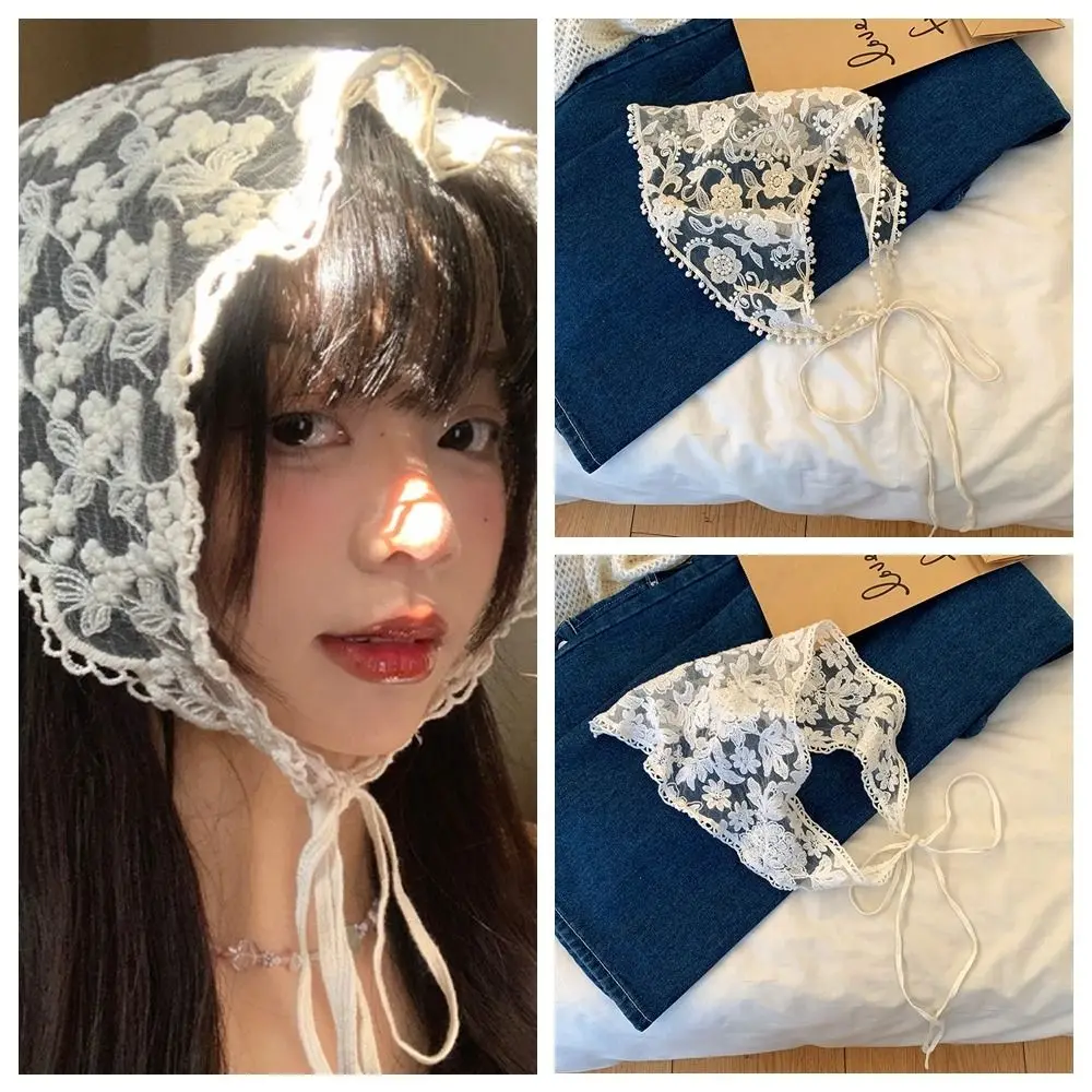 달콤한 시골 스타일 삼각형 반다나 랩 헤어 밴드 레이스 헤어 스카프 보헤미아 터번 삼각형 스카프 여행