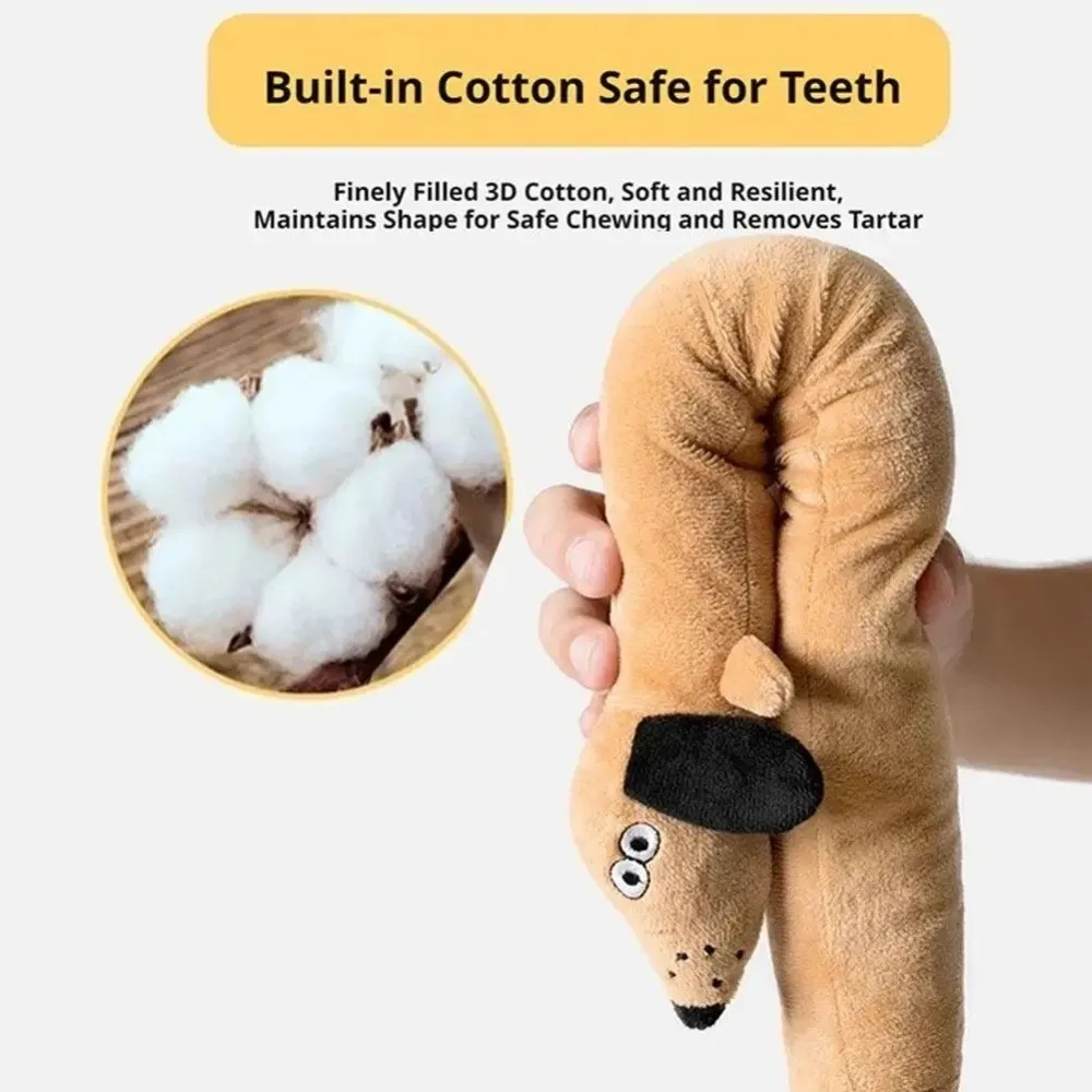 Chew Resistant Sausage Dog with Squeaker Bendable Chew Resistant Dog Knotted Novelty Stuffed Animal Pet Entertainment