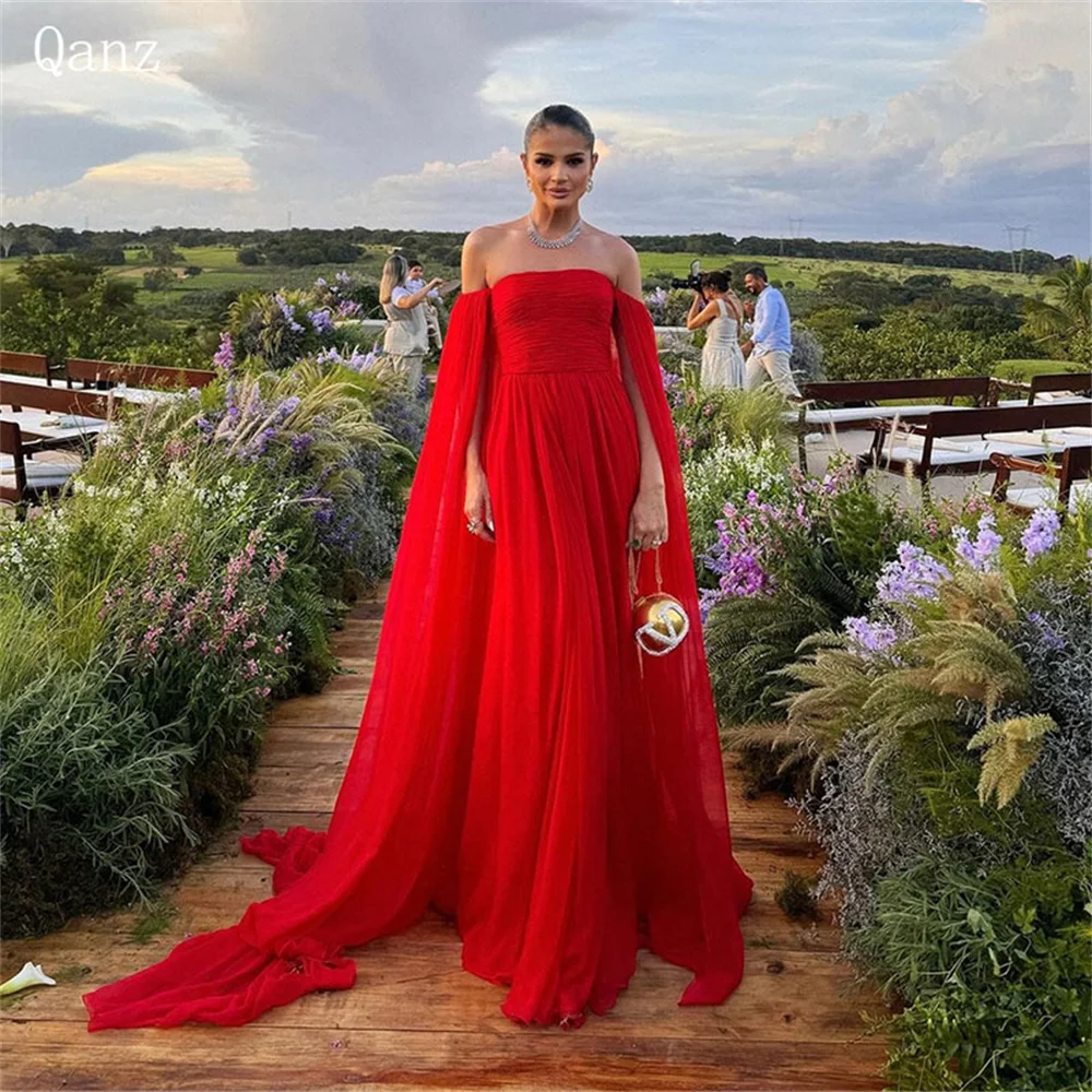 

Qazn Red Silk Chiffon Evening Dresses Arabia Formal Occasion Dresses Long Elegant Pageant Dresses for Women Customized