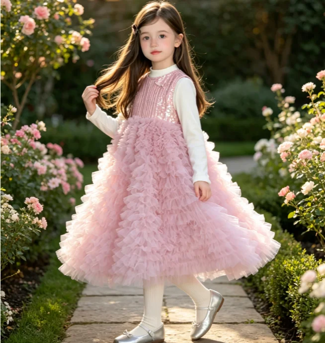 Girls Suit 2026 Autumn and Winter New Childrens Clothes Baby Girl Temperament Lace Bottom Shirt Puffy Mesh Cake Dress Two Sets