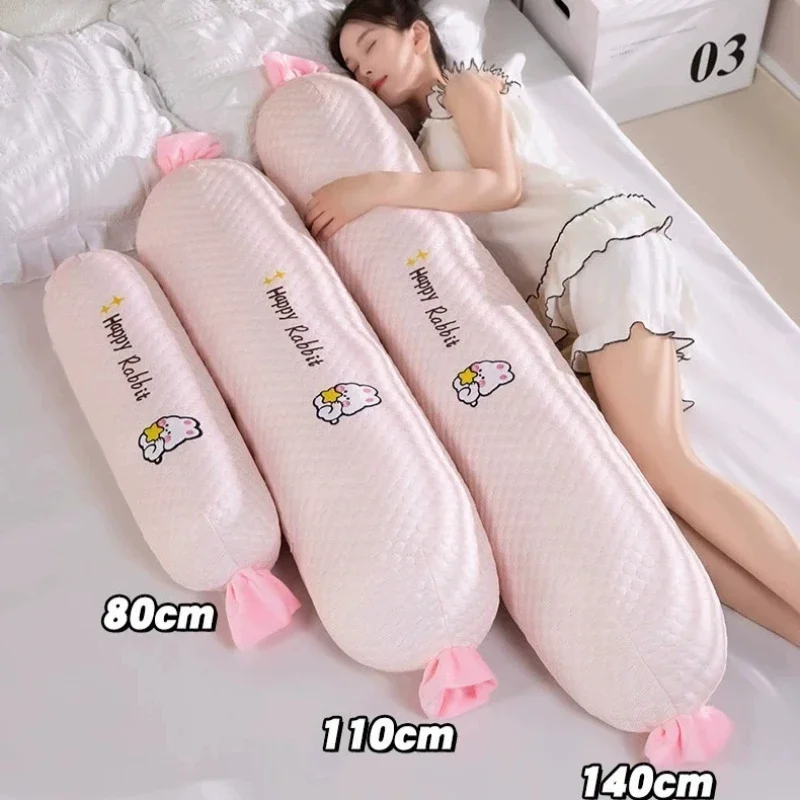 Ice Silk Long Strip Pillow Cylindrical Pillow Girls Side-sleeping Leg-clamping Waist Pillow Cushion Removable Washable Bolster