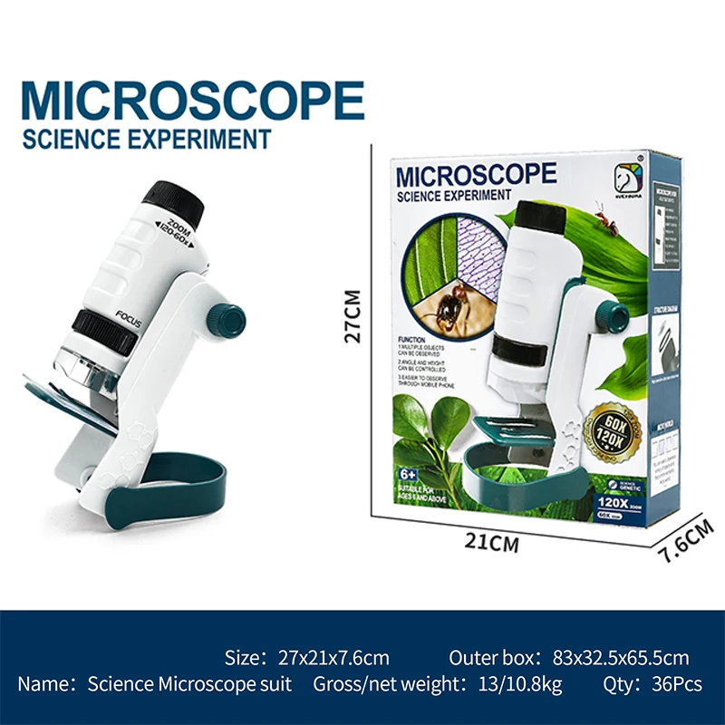 60-120X Magnification Hand-held Portable Microscope Kids Science Toy Kit Educational Mini Microscope Outdoor Toy