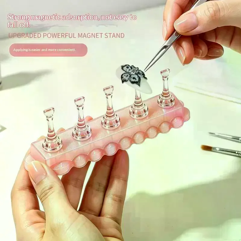 Nail Holder Aurora Nail Stand For Painting Magnetic Press On Nail Tech Must Haves Practice Acrylic Nail Art Display 6Pcs/set