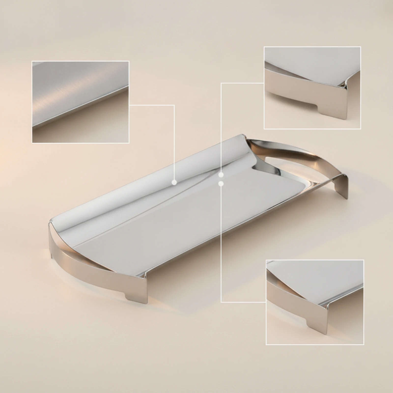 Stainless Steel Tray Polished Mirrored Tray Platter Rectangular Low-Height for Coffee Table, Reception Area