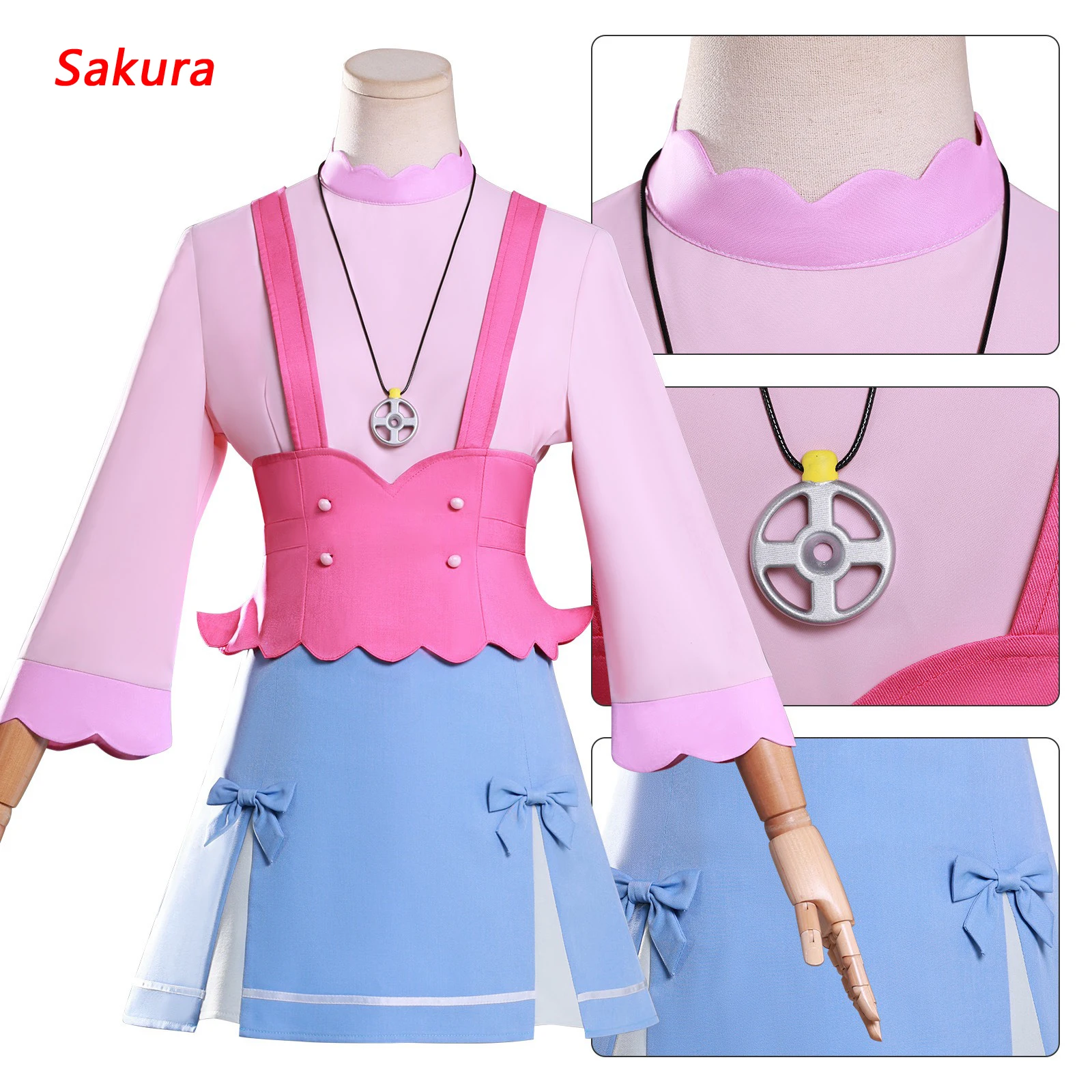 

Anime Akechi Anna Cosplay Costume Magical Girl Pink Top Blue Skirt JK Uniform Role Play Outfit for Women Theme Party
